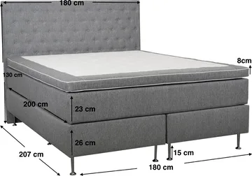 Säng 160x200 cm grå pocket 5 zoner - grå - Products - Möbler - Säng - Kontinentalsäng