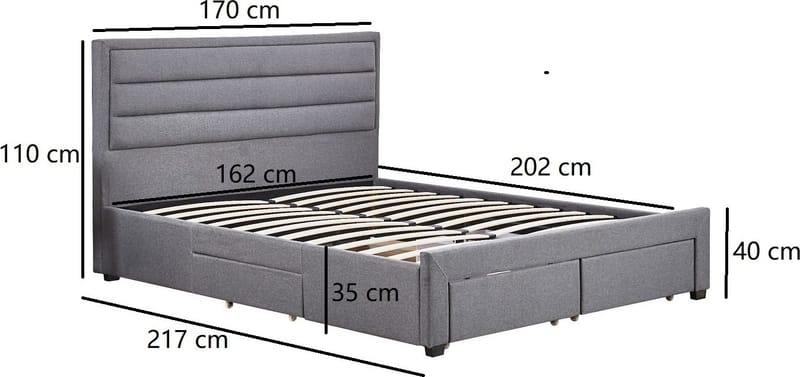 Sängram Älmhult Grå med Förvaringslådor - 160 x 200 cm - Products - Möbler - Säng - Säng med förvaring