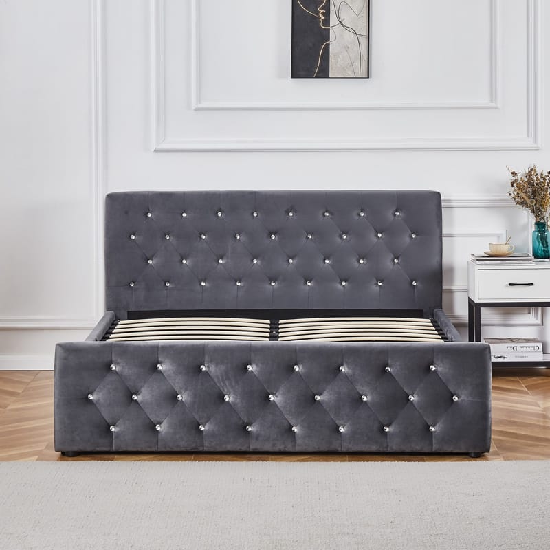 Sängram Dubai Sammet med Förvaring 160x200 cm - Grå - Products - Möbler - Säng - Säng med förvaring