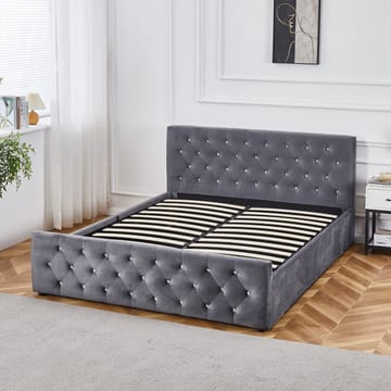 Sängram Dubai Sammet med Förvaring 160x200 cm - Grå - Products - Möbler - Säng - Säng med förvaring