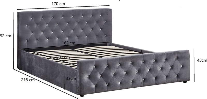 Sängram Dubai Sammet med Förvaring 160x200 cm - Grå - Products - Möbler - Säng - Säng med förvaring