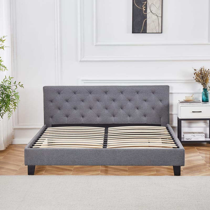 Sängram inklusive sänggavel 160 x 200 cm - Grå - Grå - Products - Möbler - Säng - Sängram & sängstomme