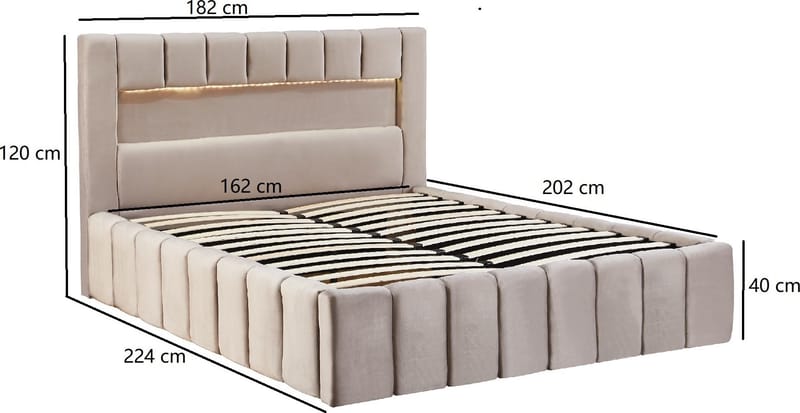 Sängram Louis Sammet med LED-belysning 160x200 cm - Grå - Products - Möbler - Säng - Sängram & sängstomme