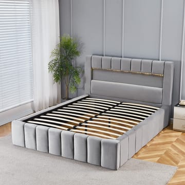Sängram Louis Sammet med LED-belysning 160x200 cm - Grå - Products - Möbler - Säng - Sängram & sängstomme