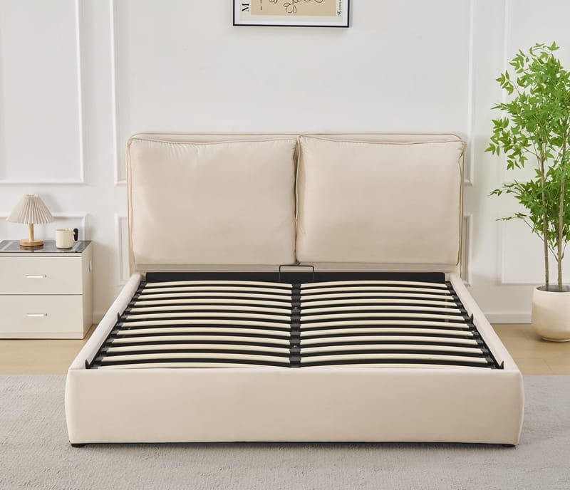 Sängram lyx 160 x 200 cm - Beige - Beige - Products - Möbler - Säng - Säng med förvaring