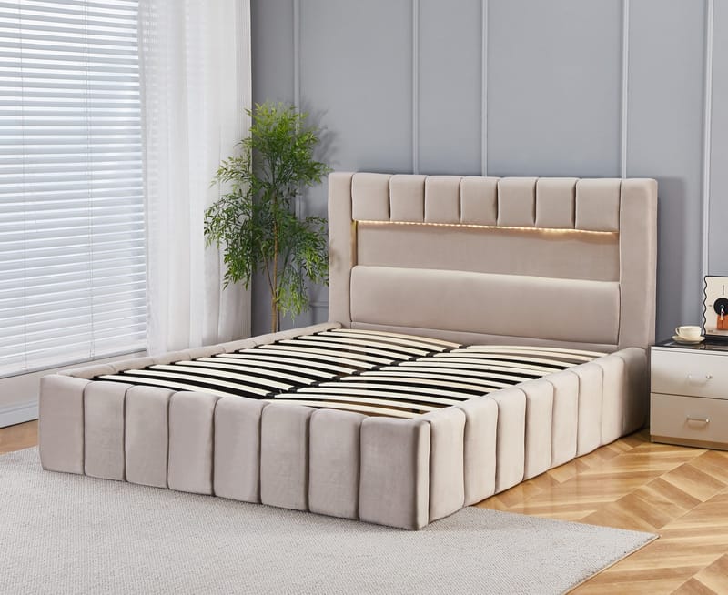 Sängram med led-belysning 180x200 cm - Beige - Products - Möbler - Säng - Sängram & sängstomme