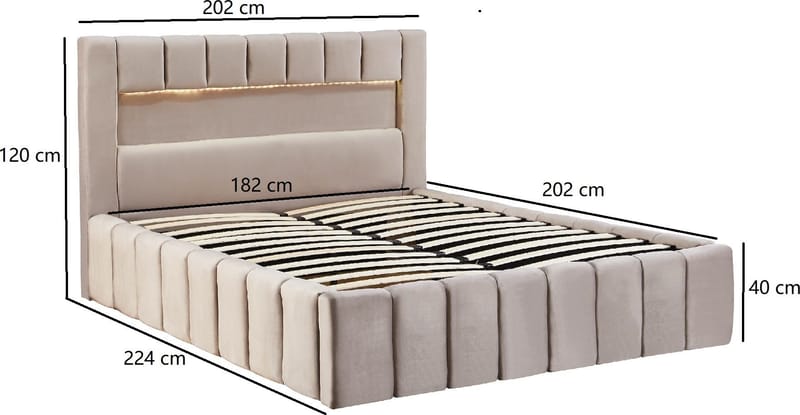 Sängram med led-belysning 180x200 cm - Beige - Products - Möbler - Säng - Sängram & sängstomme