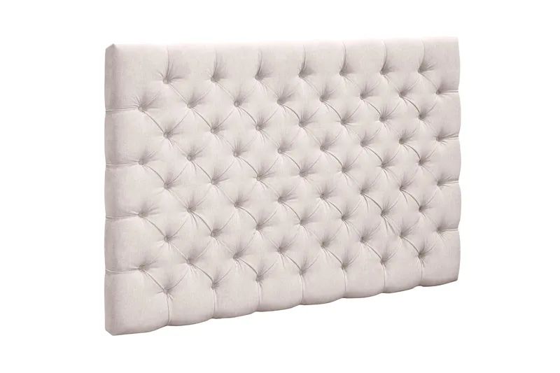 Joluma Stoppad Sänggavel & Huvudgavel 180 cm i Plysch med Knappar, Ljusbeige