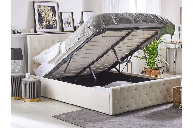 Saleux Förvaringssäng 140x200 cm - Sammet/Beige - Products - Möbler - Säng - Säng med förvaring