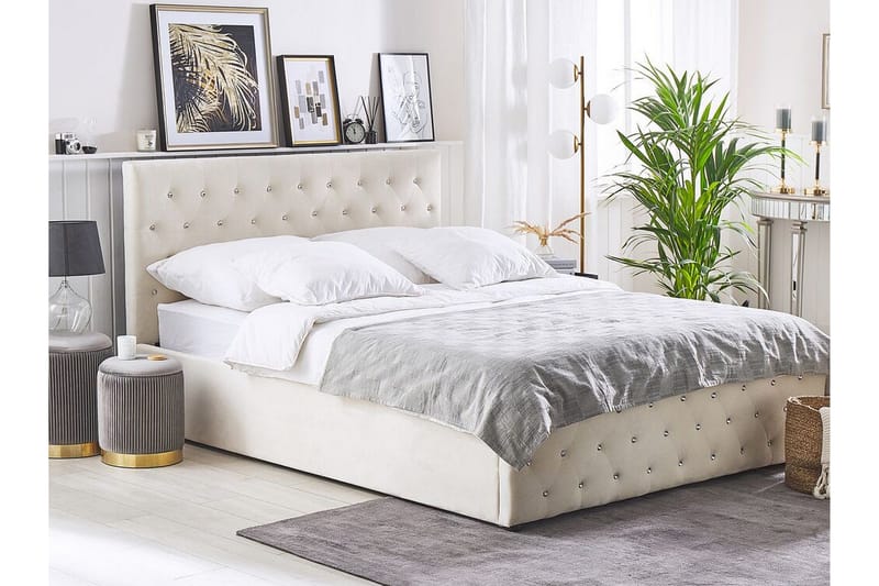 Saleux Förvaringssäng 140x200 cm - Sammet/Beige - Products - Möbler - Säng - Säng med förvaring