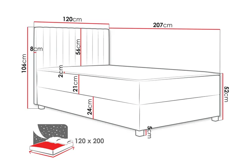 Veyran Sängpaket Kontinentalsäng med Förvaring 120x200 cm - Grå - Products - Möbler - Säng - Komplett sängpaket