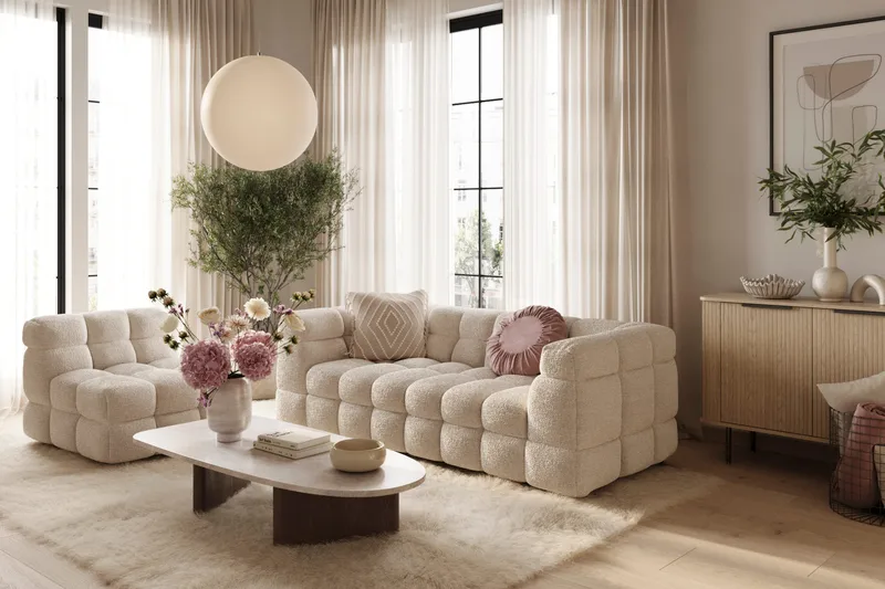 Elise 3-sits Bubblig Soffa - Beige - Products - Möbler - Soffa - 3 sits soffa