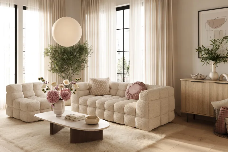 Elise 3-sits Bubblig Soffa - Beige - Products - Möbler - Soffa - 3 sits soffa