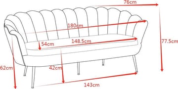 3-sits Soffa Kingsley i Sammet 180 cm - Offwhite - Products - Möbler - Soffa - 3 sits soffa