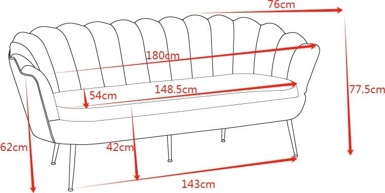 3-sits Soffa Kingsley i Sammet 180 cm - Offwhite - Products - Möbler - Soffa - 3 sits soffa