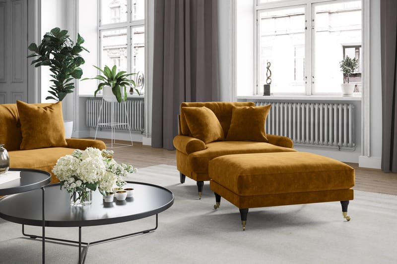 Andrew 2-sits Sammetssoffa - Mörkgul - Products - Möbler - Soffa - 2 sits soffa