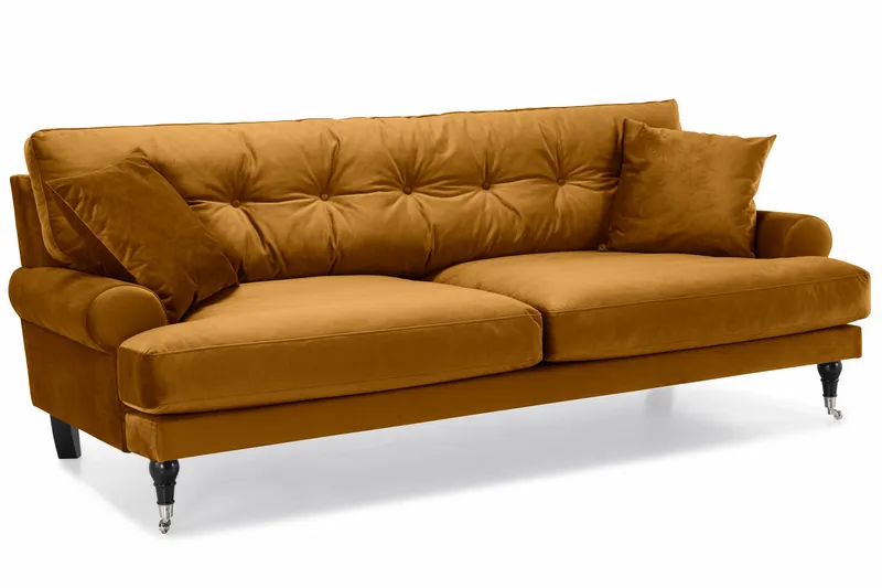 Andrew 3-sits Sammetssoffa - Mörkgul - Products - Möbler - Soffa - 3 sits soffa