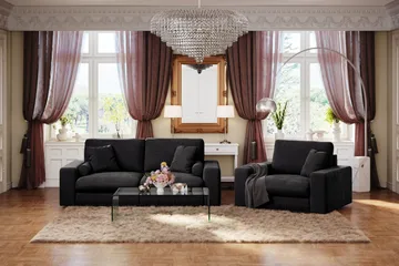 Arken Lyx 3-sits Djup Sammetssoffa - Svart - Products - Möbler - Soffa - 3 sits soffa