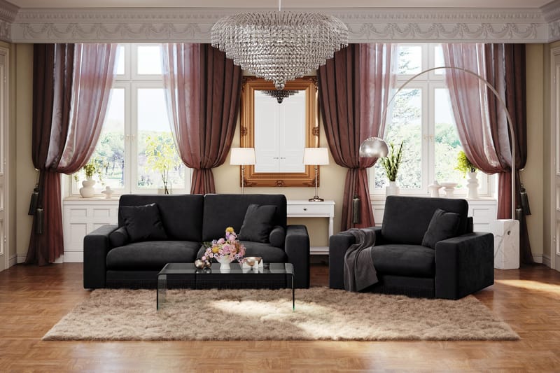 Arken Lyx 3-sits Djup Sammetssoffa - Svart - Products - Möbler - Soffa - 3 sits soffa