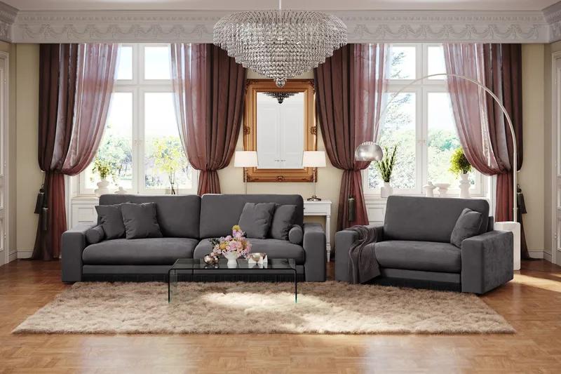 Arken Lyx 4-sits Djup Sammetssoffa - Mörkgrå - Products - Möbler - Soffa - Sammetssoffa