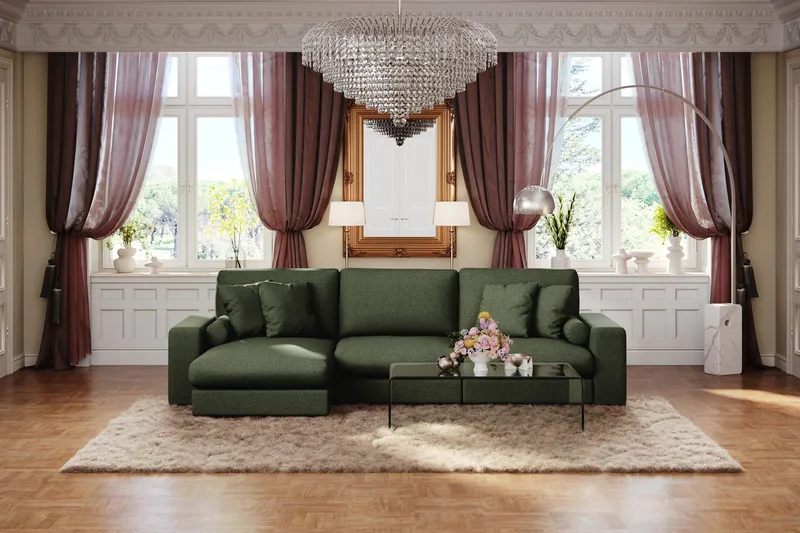 Arken Lyx 5-sits Vändbar L-formad Djup Divansoffa i Tyg - Grön - Products - Möbler - Soffa - Divansoffa & schäslongsoffa