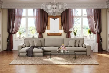 Arken Lyx 6-sits Vändbar L-formad Djup Divansoffa i Sammet - Beige - Products - Möbler - Soffa - Sammetssoffa