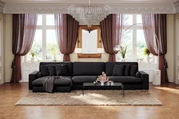 Arken Lyx 6-sits Vändbar L-formad Djup Divansoffa i Sammet - Svart - Products - Möbler - Soffa - Sammetssoffa