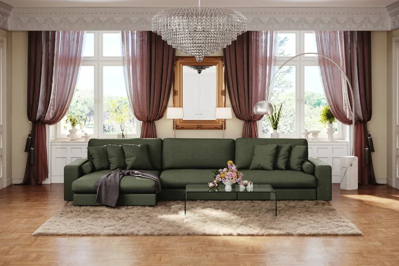 Arken Lyx 6-sits Vändbar L-formad Djup Divansoffa i Tyg - Grön - Products - Möbler - Soffa - Divansoffa & schäslongsoffa