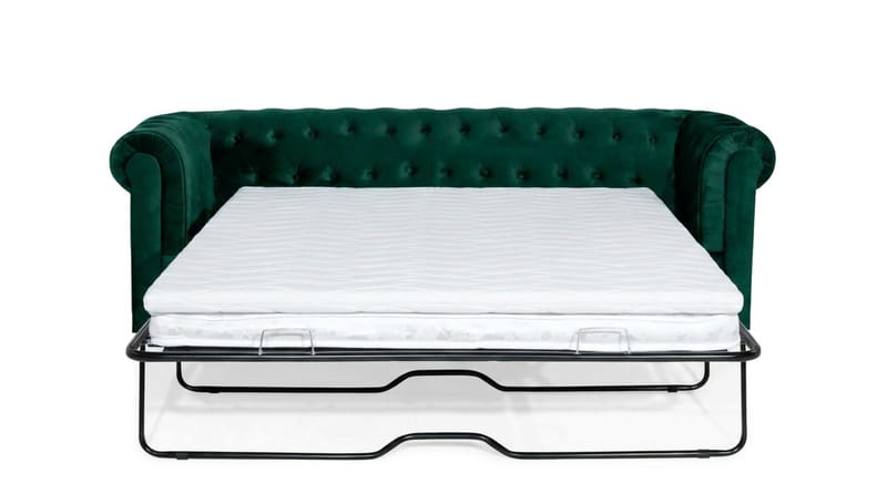 Chesterfield Lyx 3-sits Framåtbäddad Bäddsoffa med HVILA Bäddmadrass 140x200 cm Memoryskum med Tvättbar klädsel - Grön - Products - Möbler - Soffa - Bäddsoffa - 3 sits bäddsoffa