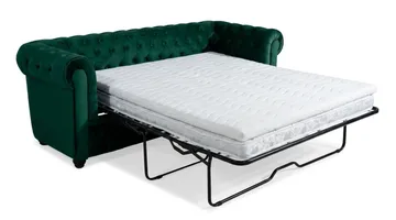 Chesterfield Lyx 3-sits Framåtbäddad Bäddsoffa med HVILA Bäddmadrass 140x200 cm Memoryskum med Tvättbar klädsel - Grön - Products - Möbler - Soffa - Bäddsoffa - 3 sits bäddsoffa