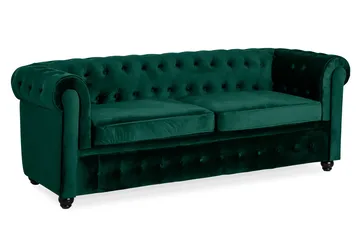 Chesterfield Lyx 3-sits Framåtbäddad Bäddsoffa med HVILA Bäddmadrass 140x200 cm Memoryskum med Tvättbar klädsel - Grön - Products - Möbler - Soffa - Bäddsoffa - 3 sits bäddsoffa