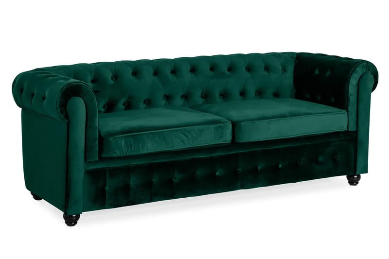 Chesterfield Lyx 3-sits Framåtbäddad Bäddsoffa med HVILA Bäddmadrass 140x200 cm Memoryskum med Tvättbar klädsel - Grön - Products - Möbler - Soffa - Bäddsoffa - 3 sits bäddsoffa