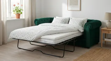 Chesterfield Lyx 3-sits Framåtbäddad Bäddsoffa med HVILA Bäddmadrass 140x200 cm Memoryskum med Tvättbar klädsel - Grön - Products - Möbler - Soffa - Bäddsoffa - 3 sits bäddsoffa