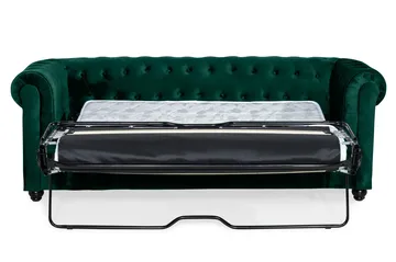 Chesterfield Lyx 3-sits Framåtbäddad Bäddsoffa med HVILA Bäddmadrass 140x200 cm Memoryskum med Tvättbar klädsel - Grön - Products - Möbler - Soffa - Bäddsoffa - 3 sits bäddsoffa
