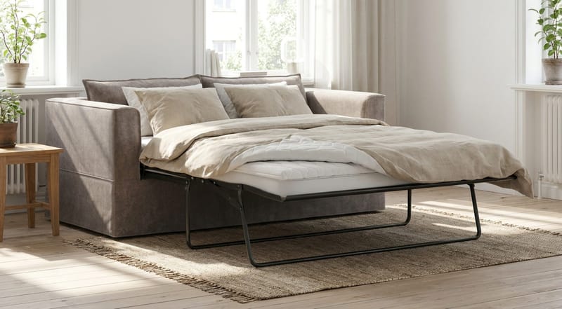 Travstad 3-sits Bäddsoffa med HVILA Bäddmadrass 140x200 cm Latex med Tvättbar klädsel - Grå - Products - Möbler - Soffa - Bäddsoffa - 3 sits bäddsoffa