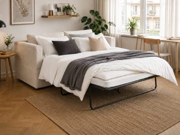 Travstad 3-sits Bäddsoffa med HVILA Bäddmadrass 140x200 cm Polyesterskum Vändbar Sommar & Vintersida och Tvättbar klädsel - Beige - Products - Möbler - Soffa - Bäddsoffa - 3 sits bäddsoffa