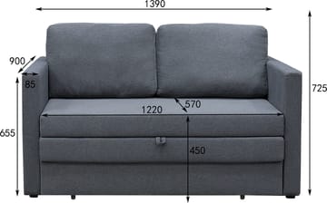 Bäddsoffa 2-sits 139 cm bred - Antracit - Products - Möbler - Soffa - Bäddsoffa - Framåtbäddad bäddsoffa