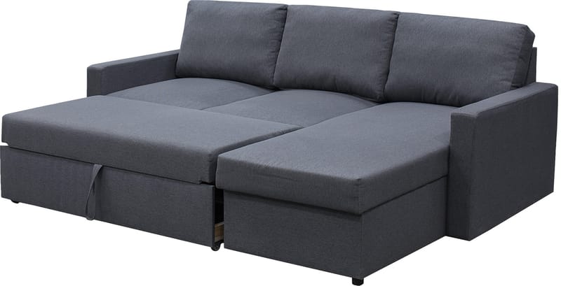 Bäddsoffa 220 cm bred mörkgrå med förvaring - Mörkgrå - Products - Möbler - Soffa - Bäddsoffa - Bäddsoffa divan