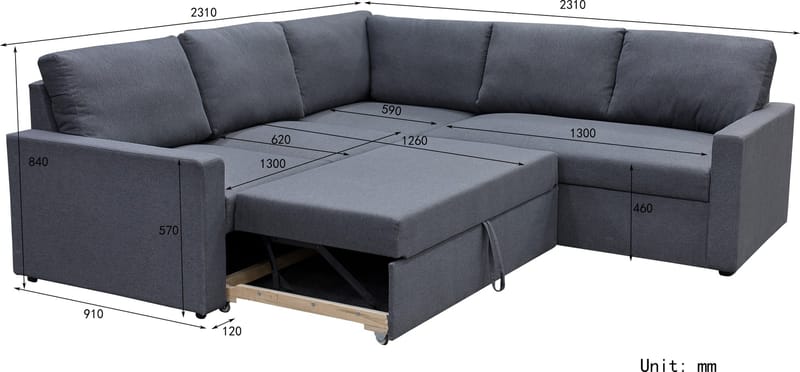 Bäddsoffa med förvaring - Grå - Hörnsoffa - Mörkgrå - Products - Möbler - Soffa - Bäddsoffa - Hörnbäddsoffa