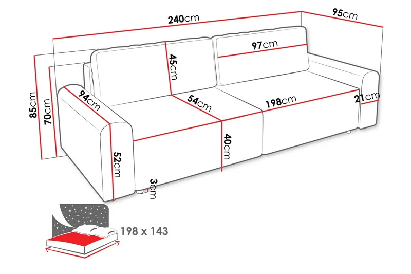 Bella Bäddsoffa 3-sits i Plysch - Grå - Products - Möbler - Soffa - Bäddsoffa - 3 sits bäddsoffa