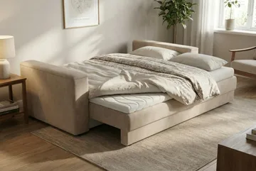 Bergen Extra djup 3-sits Bäddsoffa med Bäddmadrass i Latex och Tvättbar klädsel - Beige Tyg - Products - Möbler - Soffa - Bäddsoffa - 3 sits bäddsoffa