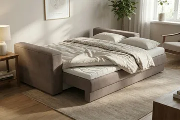 Bergen Extra djup 3-sits Bäddsoffa med Bäddmadrass i Latex och Tvättbar klädsel - Brun Tyg - Products - Möbler - Soffa - Bäddsoffa - 3 sits bäddsoffa