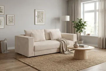 Bergen Extra djup 3-sits Bäddsoffa med Bäddmadrass i Memoryskum och Tvättbar klädsel - Beige - Products - Möbler - Soffa - Bäddsoffa - 3 sits bäddsoffa