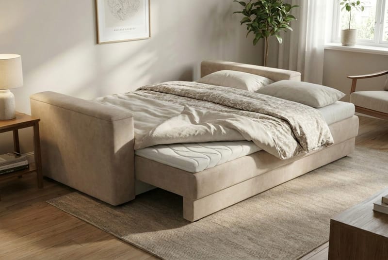 Bergen Extra djup 3-sits Bäddsoffa med Bäddmadrass i Polyesterskum Vändbar Sommar- & Vintersida och Tvättbar klädsel - Brun Tyg - Products - Möbler - Soffa - Bäddsoffa - 3 sits bäddsoffa