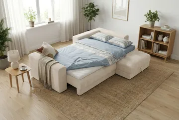Bergen Extra djup 3-sits Bäddsoffa med Divan och Bäddmadrass i Memoryskum och Tvättbar klädsel - Beige Manchester - Products - Möbler - Soffa - Bäddsoffa - Bäddsoffa divan