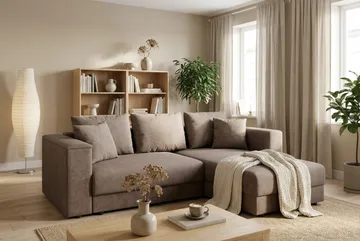 Bergen Extra djup 3-sits Bäddsoffa med Divan och Bäddmadrass i Memoryskum och Tvättbar klädsel - Beige Tyg - Products - Möbler - Soffa - Bäddsoffa - Bäddsoffa divan