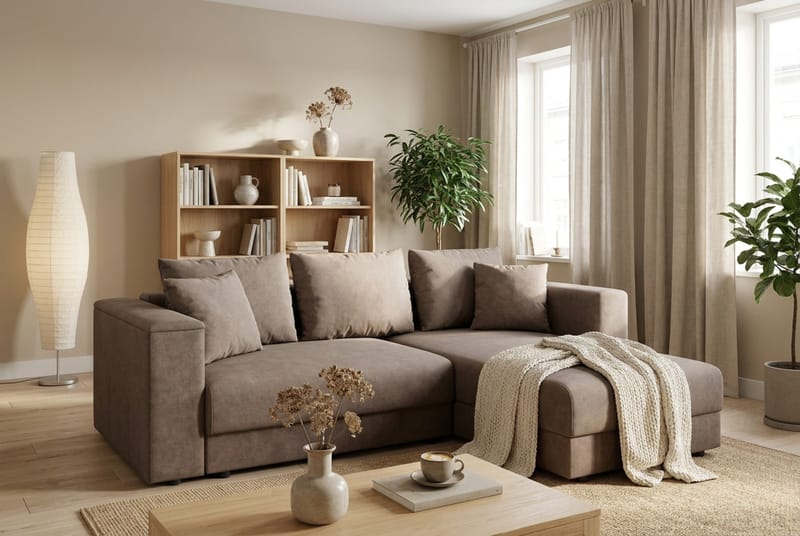 Bergen Extra djup 3-sits Bäddsoffa med Divan och Bäddmadrass i Memoryskum och Tvättbar klädsel - Beige Tyg - Products - Möbler - Soffa - Bäddsoffa - Bäddsoffa divan