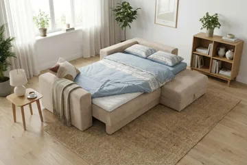 Bergen Extra djup 3-sits Bäddsoffa med Divan och Bäddmadrass i Memoryskum och Tvättbar klädsel - Brun Tyg - Products - Möbler - Soffa - Bäddsoffa - Bäddsoffa divan