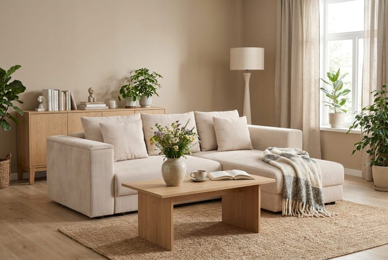 Bergen Extra djup 3-sits Bäddsoffa med Divan och Bäddmadrass i Polyesterskum Vändbar Sommar- & Vintersida och Tvättbar klädsel - Beige - Products - Möbler - Soffa - Bäddsoffa - Bäddsoffa divan