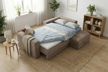 Bergen Extra djup 3-sits Bäddsoffa med Divan och Bäddmadrass i Polyesterskum Vändbar Sommar- & Vintersida och Tvättbar klädsel - Beige Tyg - Products - Möbler - Soffa - Bäddsoffa - Bäddsoffa divan